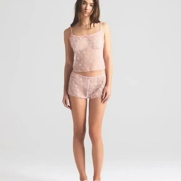 SKIMS Tulle Camisole Shorts Set XL 14-16 Cherry Blossom Coquette Sleepwear New